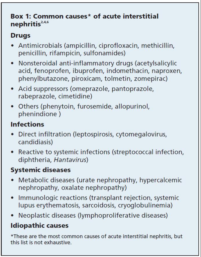 Akutt Tubulointerstitiell nefritt: årsaker Proton pump inhibitors 8 events/100,000