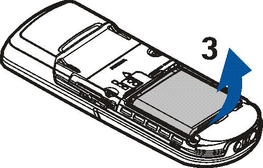 Fjern batteriet som vist (3). Sett inn SIM-kortet (4).