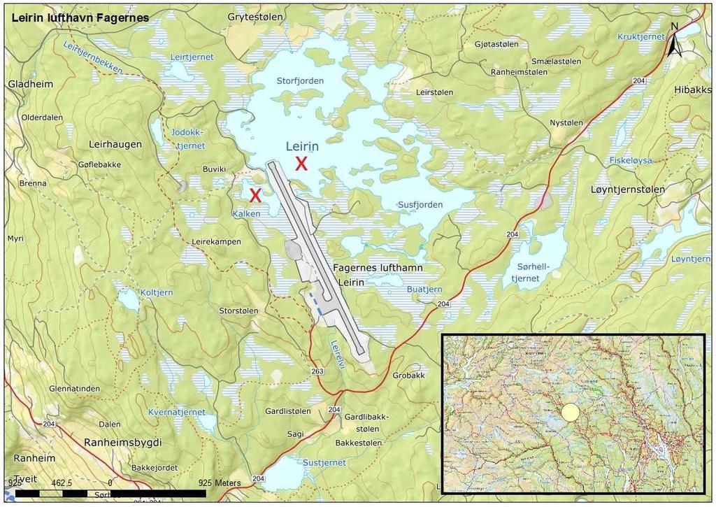 Områdebeskrivelse Figur 1. Det ble gjennomført innsamling av fisk ved to lokaliteter i umiddelbar nærhet til lufthavnen.