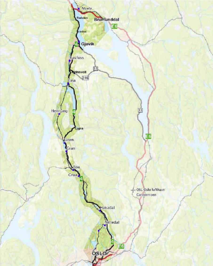 Gjøvikbanen: EKS uenig med KVU. Mener sammenkobling av Gjøvikbanen og Dovrebanen er en for stor investering i forhold til nytten Dobbeltspor: KVU anbefalte dobbeltspor Oslo- Roa.
