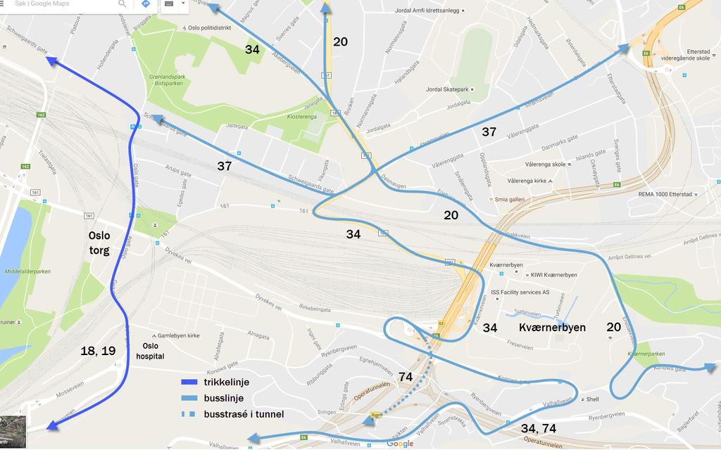 Framtidssituasjon: Bussfritt Oslo torg Bybusser 32 Kværnerbyen er lagt ned øst for Oslo S (eller kjører Ekebergtunnelen til Kværnerbyen).