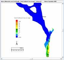 Overflate, høyeste konsentrasjon Overflate, laveste konsentrasjon Bunn, høyeste konsentrasjon Bunn, laveste konsentrasjon Figur 57. Scenarium 1. Dumping nær land.