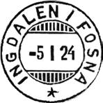 06.1970 Stempel nr. 1 Type: SL Fra gravør 18.09.1906 INGDALEN i FOSEN Innsendt 28.01.