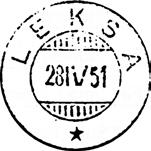 Poståpneriet 7156 LEKSA ble nedlagt fra 31.12.1998 Stempel nr. 1 Type: IIL Utsendt 16.09.1910 LEKSEN Innsendt 28.