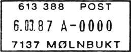 1962 MØLNBUKT Innsendt Registrert brukt fra 9-12-64 KjA til 13-7-70 KjA Stempel nr. 4 Type: I22N Fra gravør 23.06.