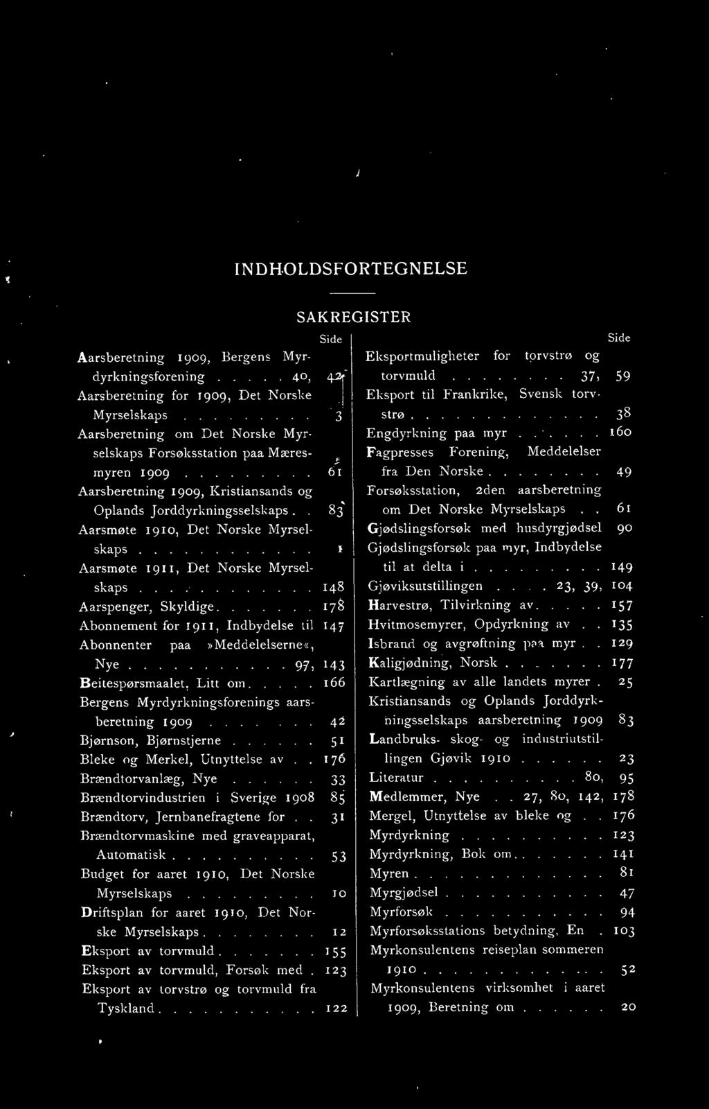 ........ 61 Aarsberetning 1909, Kristiansands og Oplands Jorddyrkningsselskaps.. 8j' Aarsmøte 1910, Det Norske Myrsel skaps............ Aarsmøte I 91 I, Det Norske Myrselskaps 148 Aarspenger, Skyldige.
