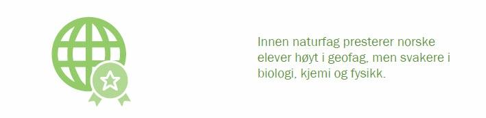 Både de norske femteklassingene og de jevnaldrende elevene i de andre nordiske landene presterer bedre i biologi og geofag enn de gjør i fysikk/kjemi.