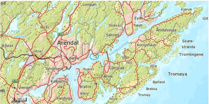 12 TILTAKSPLAN FORURENSEDE SEDIMENTER VINDHOLMEN 3 Områdebeskrivelse 3.1 Geografi Vindholmen ligger på nordsiden av Tromøysund, ca. 2,5 km øst for Arendal sentrum og like ved fylkesvei 410 Kystveien.