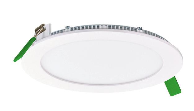 slimdownlight 80% energibesparelser LED-serien Produktoversikt Erstatter kompaktlysrør 10 000 timer Downlight 50 000 timer Produktbeskrivelse Lumen Fargetemp El.