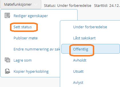 Publisere møtedokumenter til OpenGov Møtedokumentene kan gjøres tilgjengelige på OpenGov for offentlig tilgang. Det er viktig at alle dokumentene står i status Journalført.