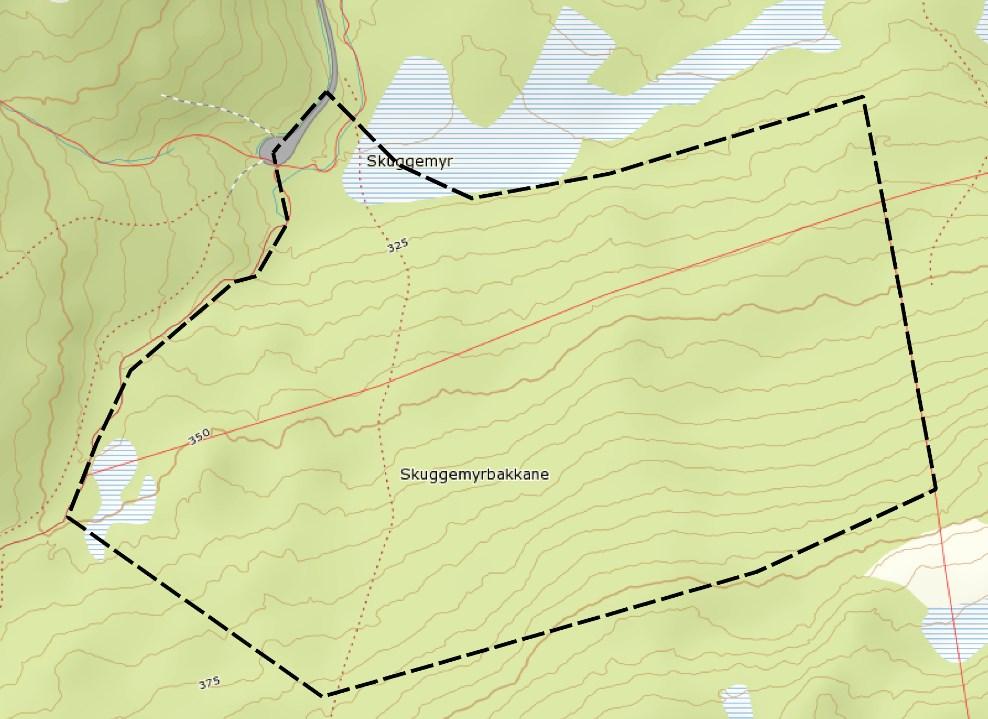 3.3 Felt F6 Område F6 ligger i Skuggemyrbakkane (Figur 7). Hele området er en relativt bratt nordhelling.