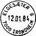 86 TS Stempel nr. 33 Type: I25N Utsendt 12.01.1984 ELGESÆTER 3 Inns. 7000 Registrert brukt fra 24.10.86 IWR til 02.12.93 OGN Stempel nr. 34 Type: I25N Utsendt 12.01.1984 ELGESÆTER 4 Inns.