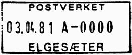 D7 Type: DE Utsendt 613 104 POST Litra B ELGESÆTER Innsendt Reg brukt 22.11.85 RCK til 13.05.