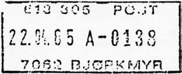 Stempel nr. 6 Type: I25N Utsendt BJØRKMYR LP A Innsendt 7062 Registrert brukt fra 15.08.80 TK til 31.10.89 KLV Stempel nr.