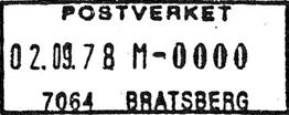 Stempel nr. 6 Type: I22N Fra gravør 20.06.1972 BRATSBERG Innsendt 7064 Registrert brukt fra 10-5-73 BM til 23-12-80 TAa Stempel nr.