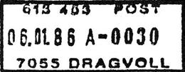 Stempel nr. 6 Type: I23N Utsendt DRAGVOLL 3 Inns. 7055 Registrert brukt fra 20.06.96 HAa til 13.02.99 HAa Stempel nr. 12 Type: I23 Utsendt DRAGVOLL 1 Inns.