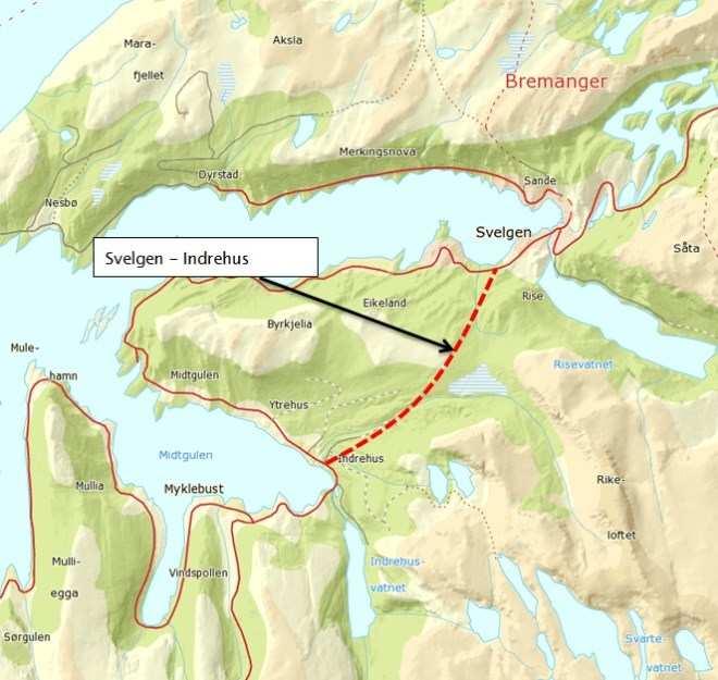 5.0 Svelgen Indrehus Figur 2: Tunnel frå Svelgen til Indrehus Prosjektet består av ny tunnel på 4,4 km samt vegtilknytting på begge sider mellom Svelgen og Indrehus på Fv. 614.