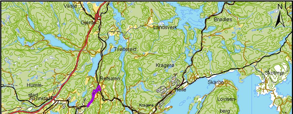 Området Området hvor den planlagte utbygginga av gang- og sykkelvei ligger, går langs riksveg 363 på strekningen mellom Sannidal og Kil i Kragerø kommune, ca 5 km nordvest for Kragerø sentrum.