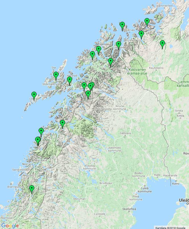 nedenfor viser plasseringen av skredstasjonene på Svalbard