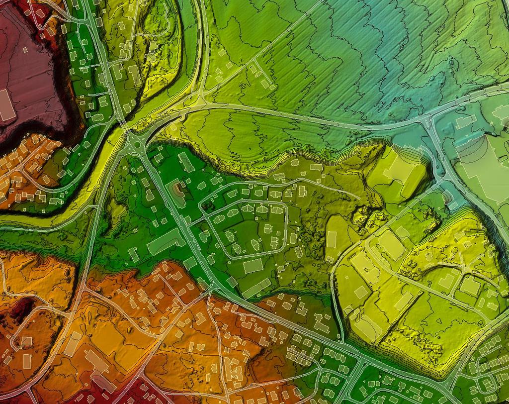 Figur 5: Terrengmodell med erosjonsutsatt område markert i rødt Området mellom planområdet og Vismunda er et lite høydedrag med topp på kote ca. 147.