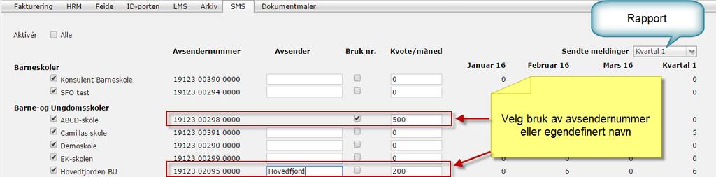 Aktivering av SMS-tjenesten Når kommunen har bestilt SMS-modul i Visma Flyt Skole, settes innstillingene opp på siden til kommunen.