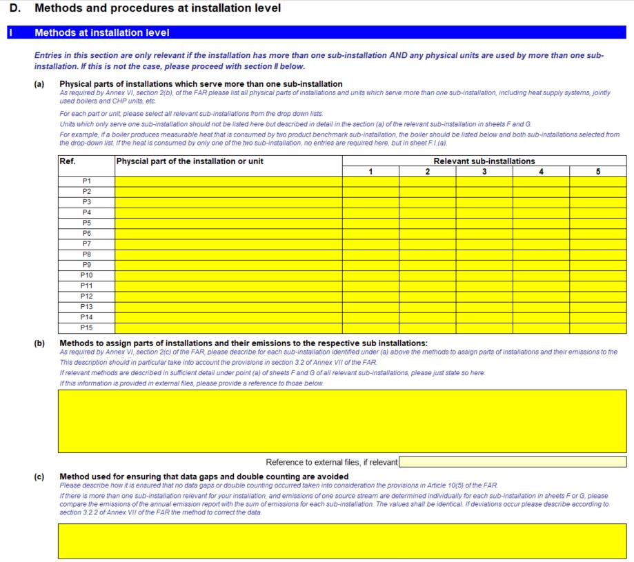 Arkfane D Metoder og prosedyrer Vedlegg VI, punkt 1 f h og 2 c d Liste over deler av virksomheten/utstyr som tilhører flere delinstallasjoner Eksempler: