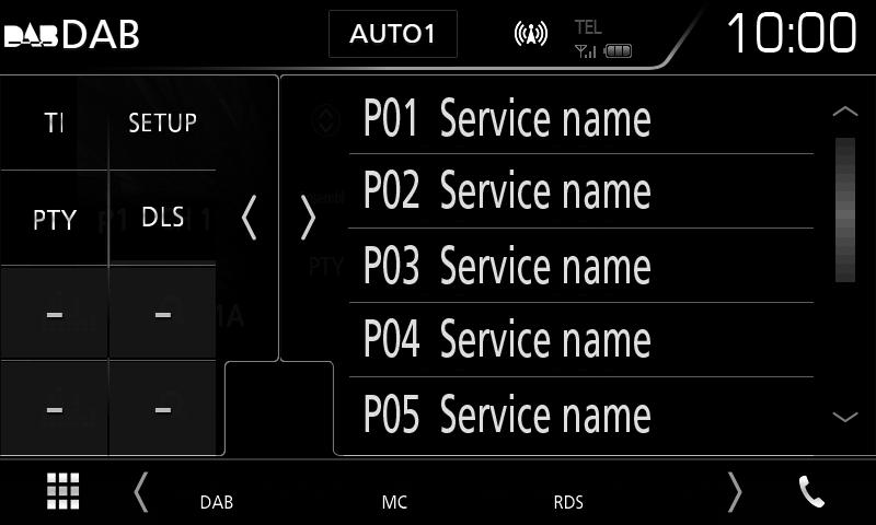 2 Informasjonsdisplay Viser informasjonen om den gjeldende stasjonen: Servicenavn Trykk på [ ] for å bytte mellom innhold A, innhold B og innhold C.