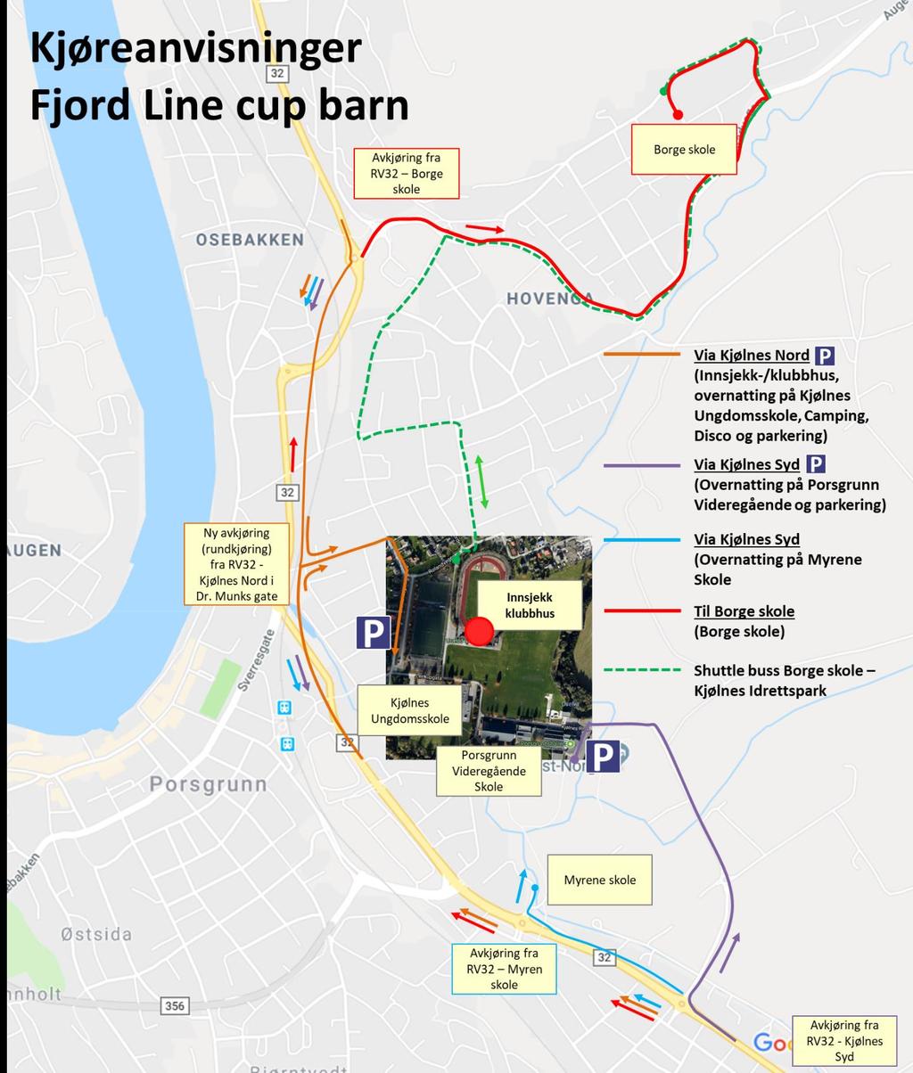 1 Ankomst Ankomst til Kjølnes Idrettspark er via «Kjølnes Nord» eller «Kjølnes Syd». Se kjøreanvisning kart under. Lag overnatter på Kjølnes ungdomsskole har innkjøring/parkering via Kjølnes Nord.