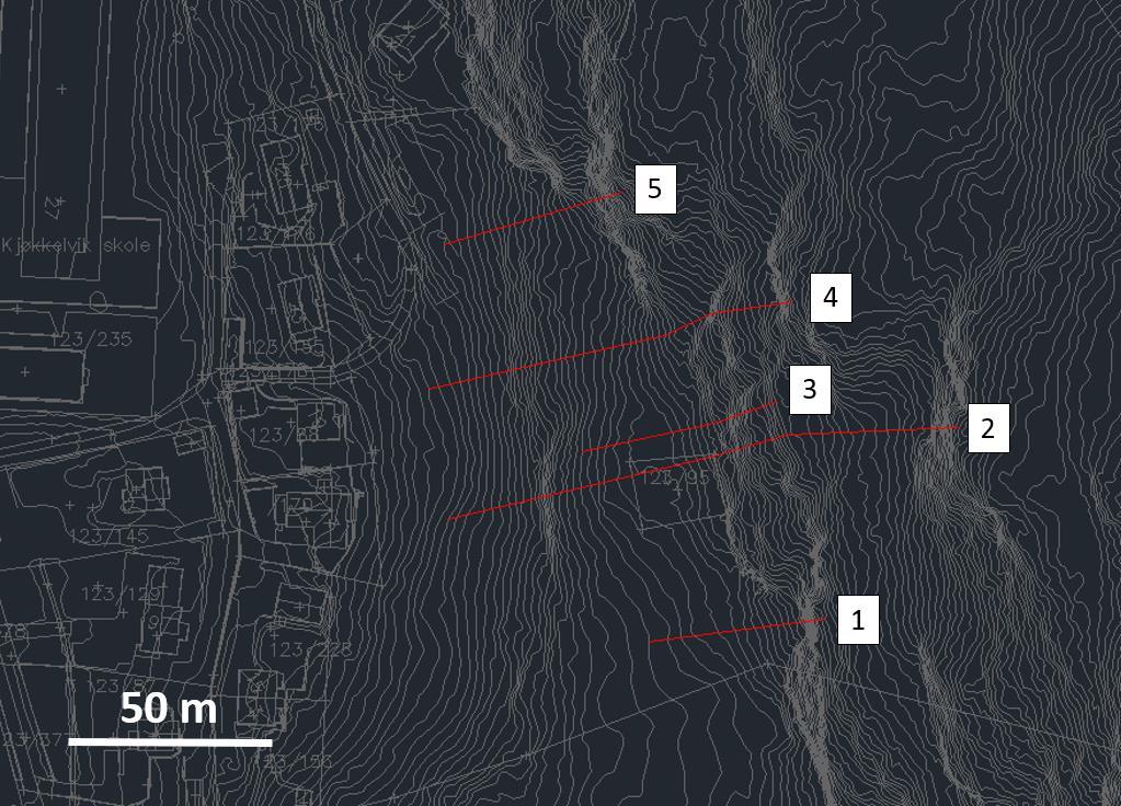 5.1.2 Risikovurdering med hensyn til 5000-års-skred Undersøkelsene og analysen omfatter skred fra naturlig terreng.