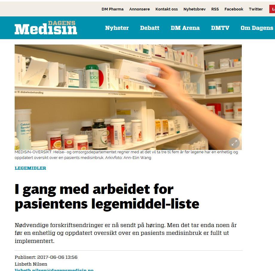 01.2019 Hovedpunkter i regelverksendringene Regulere Pasientens Legemiddelliste som et eget informasjonselement Endre fra