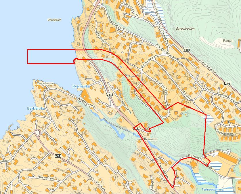 GANGS BEHANDLING. Kort om planforslaget Norconsult AS fremmer på vegne av Vann og avløpsetaten (VA -etaten), Bergen kommune, planforslag for et ca. 117 daa stort område i Åsane bydel ved Kvernevik.