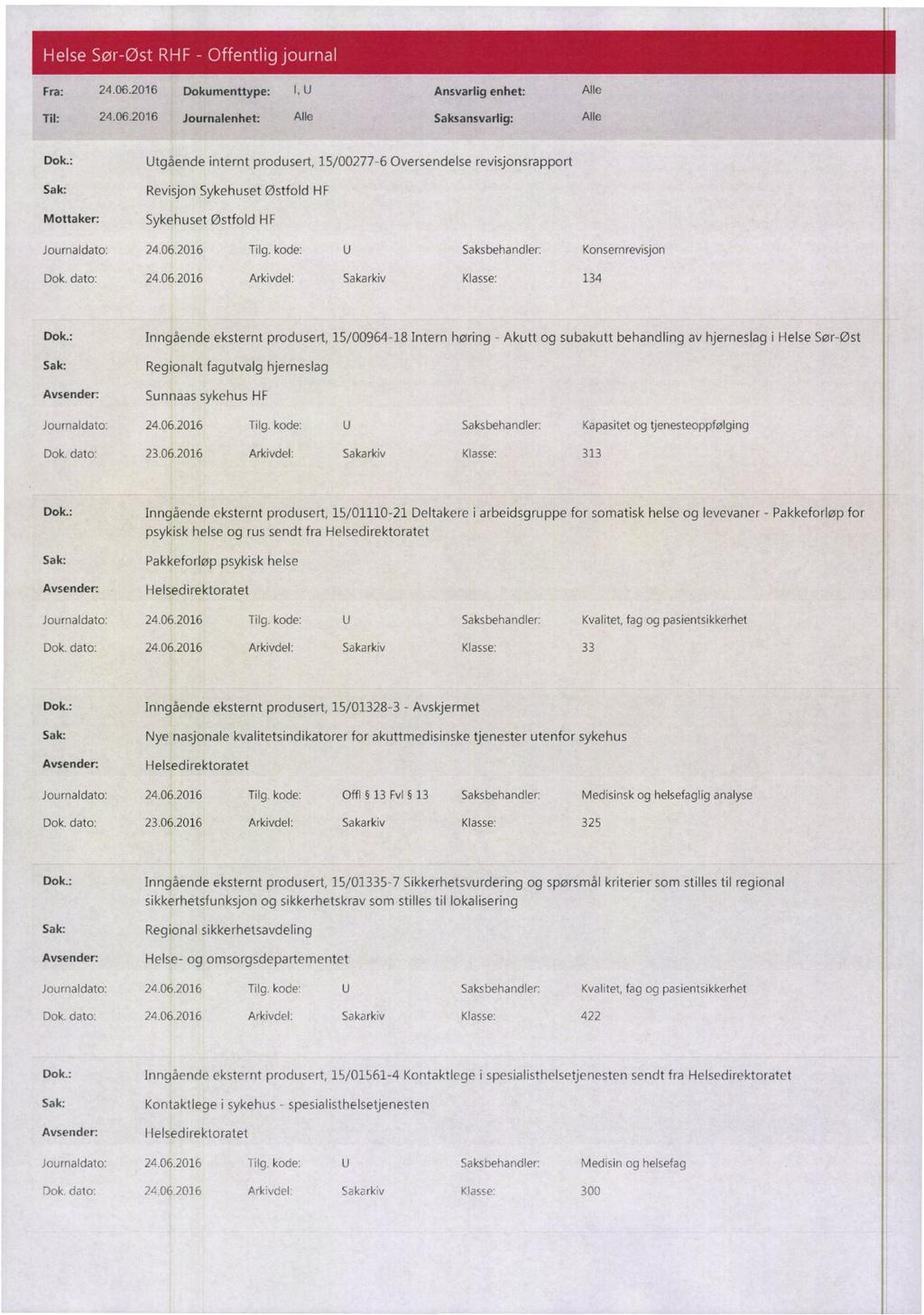 Fra: 24.06.2016 Dokumenttype: I, U Ansvarlig enhet: Alle Dok.