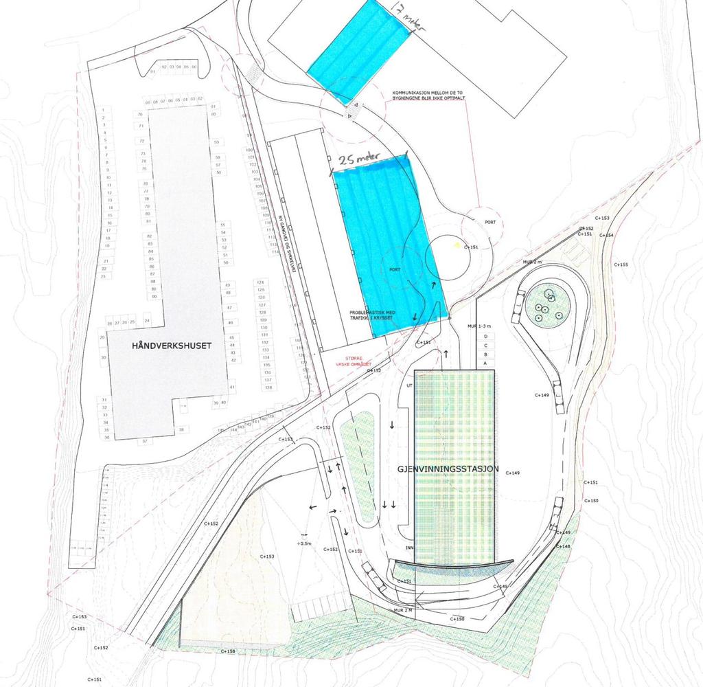 Figur 3: Foreløpige planer for ny gjenvinningsstasjon (tegning fra 2015) Oppegård kommunestyre gjorde følgende vedtak 8.12.