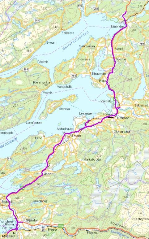 2 Strategisk støykartlegging 2017 Etterfølgende bilder viser de kartleggingspliktige strekningene i Trøndelag.