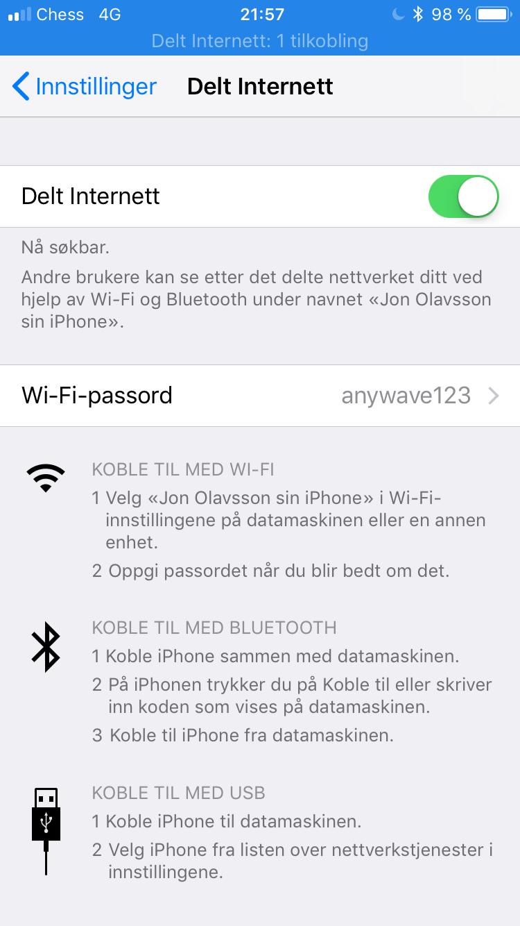 4. Vent til adapteret kobler seg til telefonens hotspot, dette kan ta opptil 30 sekunder.