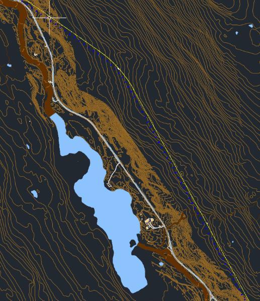 I figur 35 under vises linjekonstruksjonen horisontalt med horisontale kurver med radius på 250 meter og klotoider på 125 meter