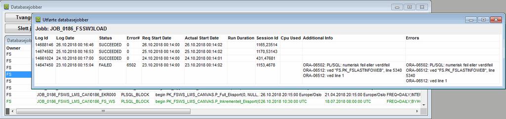 Databasejobber Ny dialog for utførte databasejobber Jobber som