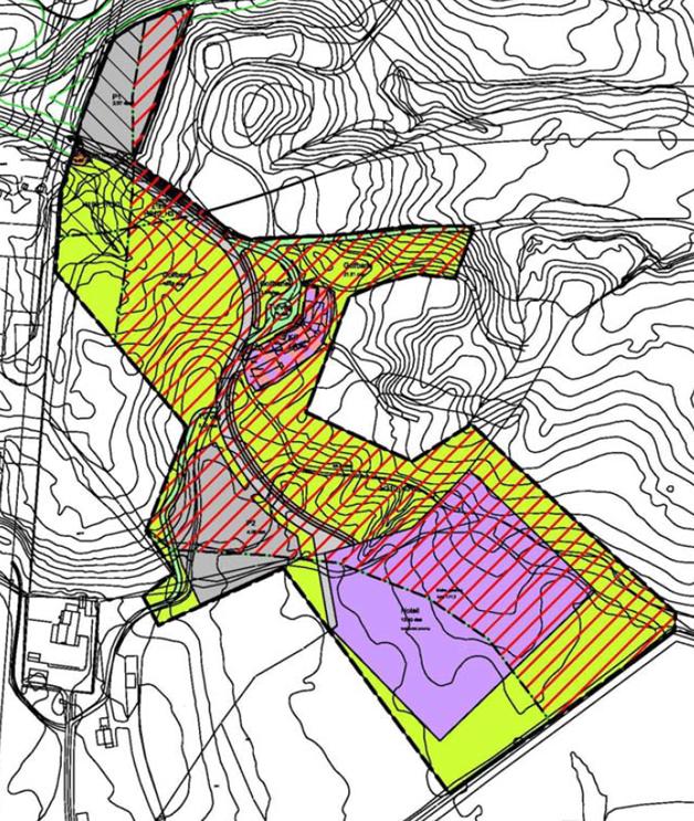 Adkomstveg og parkeringsarealer tilhørende hotellet slik den er regulert i vedtatt plan vil medføre kraftige inngrep i et verdifullt kulturlandskap.
