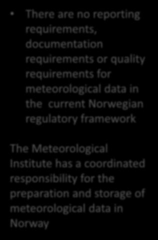 Meteorology data main messages Modelldata: There are no reporting requirements, documentation requirements or quality requirements for meteorological data in the