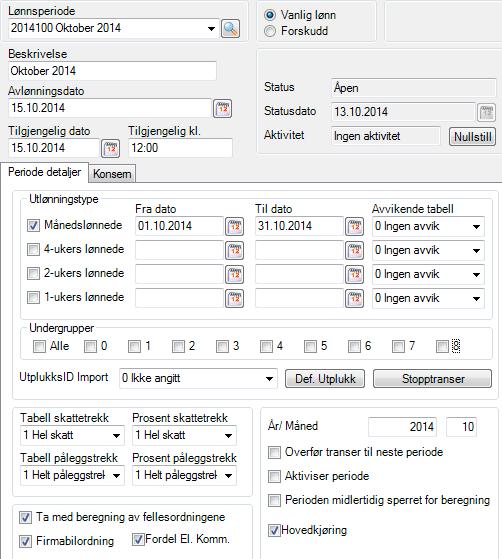 Lønnsperiode I Lønnsadministrasjon Periode oppretter du nye lønnsperioder. Aditro Lønn markerer at det skal genereres lønnstransaksjoner for firmabil.