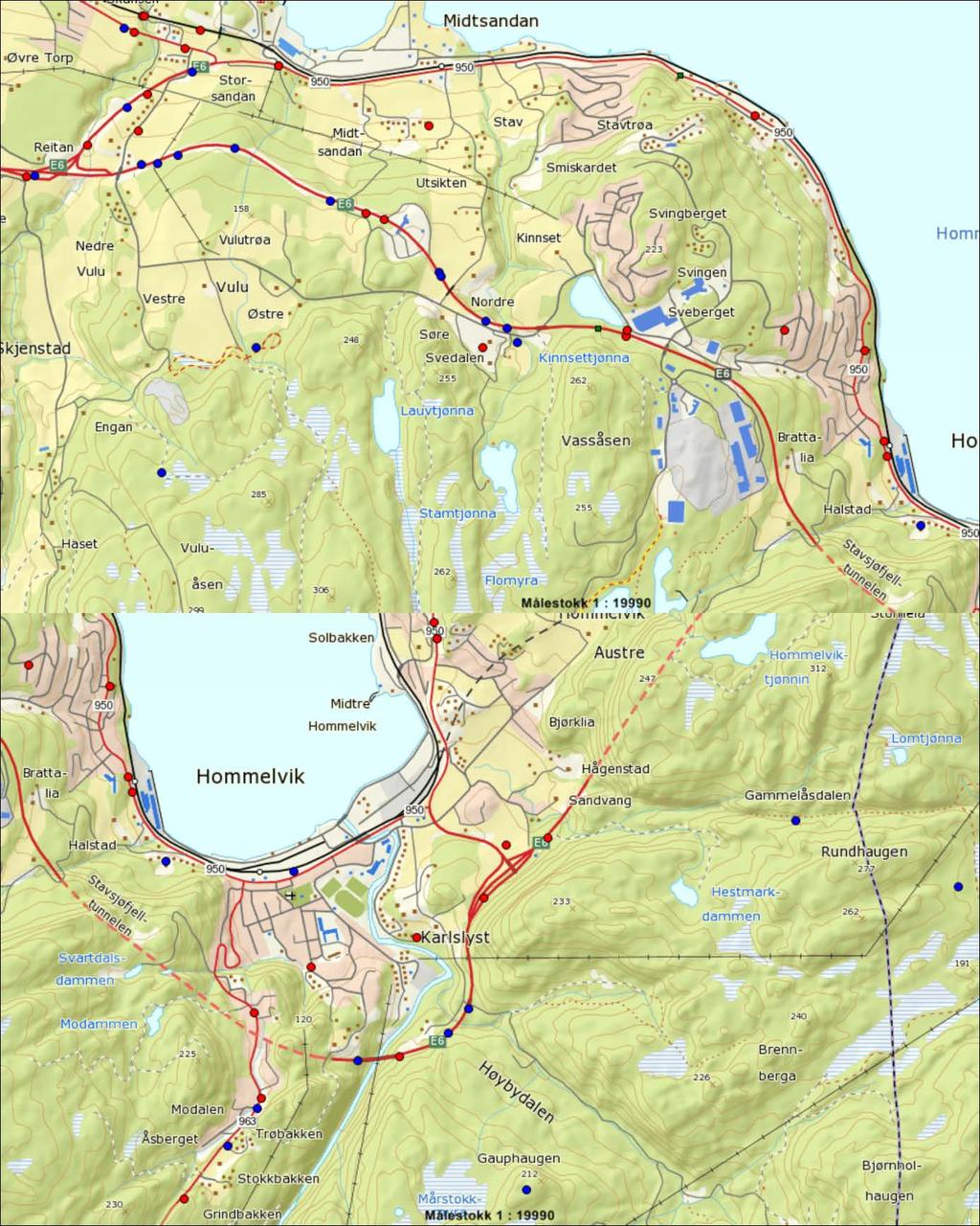 Figur 27. Registrerte påkjørsler (og annet fall) av vilt langs Delstrekning 2.