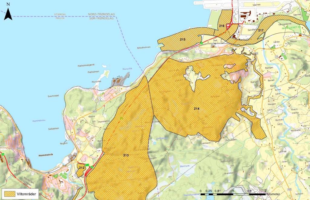 KU_Fagnotat E6 Ranheim-Værnes_naturmiljø 1 Figur 31. Viltområder Delstrekning 3. 4.7 Ferskvannsmiljøer EUs rammedirektiv for vann etablerer et rammeverk for en felles vannpolitikk i EU.