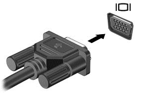 Koble en VGA-skjermenhet til den eksterne skjermporten: 1. Koble VGA-kabelen fra skjermen eller projektoren til VGA-porten på datamaskinen som vist. 2.