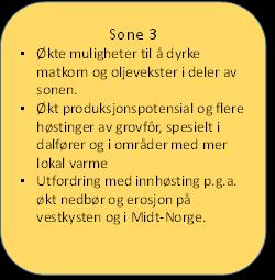 FORVENTEDE ENDRINGER I VEKSTFORHOLD Sone 1 Muligheter til å dyrke nye og mer varmekrevende vekster i deler av Sone 1 sonen, eks. mais, vindruer og nye matvekster.