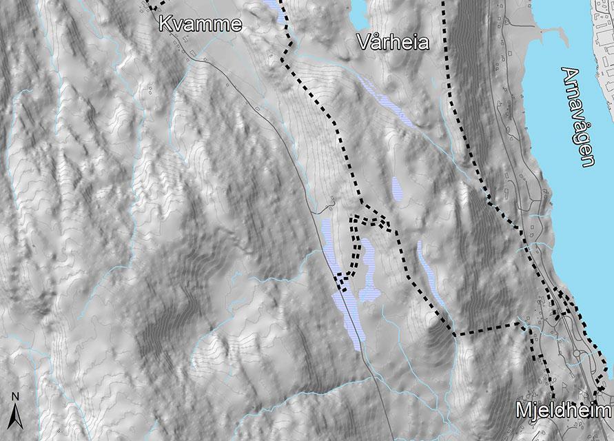 All trafikk til området skal skje fra hovedkrysset på E16 i Arna og føres via Hardbakken og Mjeldheim oppover og nordvestover i lien til sentral del av området.