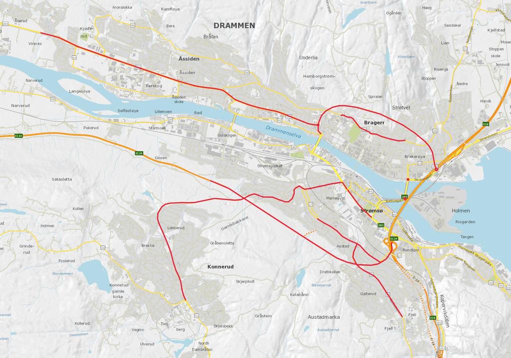 Topografiske betingelser Et komplekst og konsentrert transportknutepunkt E18 stort sett uberørt E134