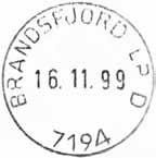 Stempel nr. 17 Type: I24N Utsendt BRANDSFJORD LP D Innsendt Registrert brukt 16.11.99 FH HOFFSTAD HOFSTAD poståpneri, i Bjørnøer herred, ble opprettet fra 01.07.1888. Navnet ble 01.07.1936 endret til HOFFSTAD.