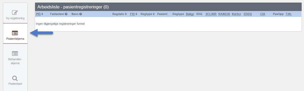 Annet nyttig i elektronisk registreringsløsning: Oversikt over pågående registreringer finner man under «pasientskjema»