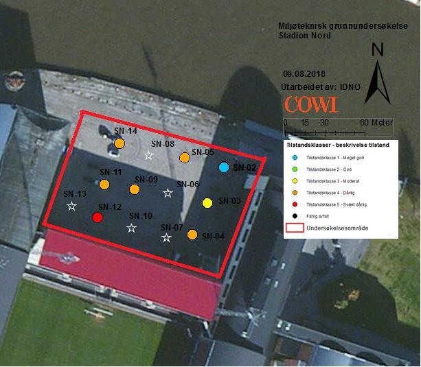 STADION NORD DREIEVÆRSTE - FORURENSET GRUNN 15 Figur 7. Viser tiltaksområdet med de ulike tilstandsklassene i TA-2553/2009.