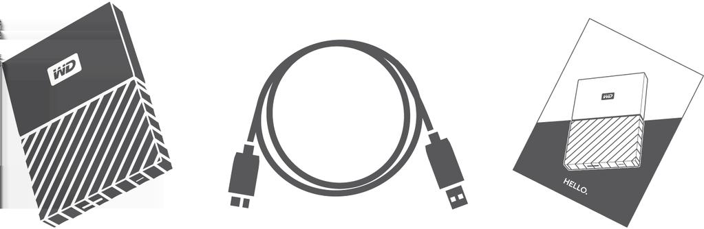 Om din WD-harddisk Settet inneholder Som vist i figur 1, inneholder pakken med din -harddisk følgende: Figur 1: -komponenter for bærbart harddisksett bærbar harddisk med WD Backup-, WD Security- og